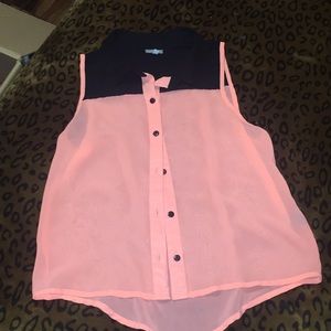 Coral & Black sleeveless see-through top